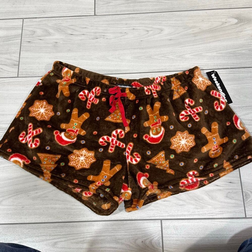 NWT Weekending Gingerbread fuzzy pyjama‎ shorts size xl